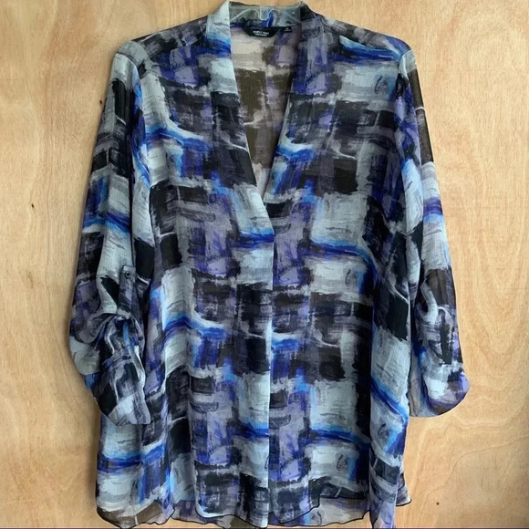 Simply Vera Verá Wang Roll Tab Print Popover Top - Picture 1 of 10